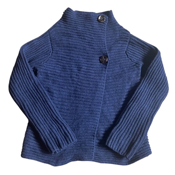 Fisherman Wool Cashmere Chunky Ribbed Knit Cardigan Sweater Blue Size Womens S - Picture 1 of 13